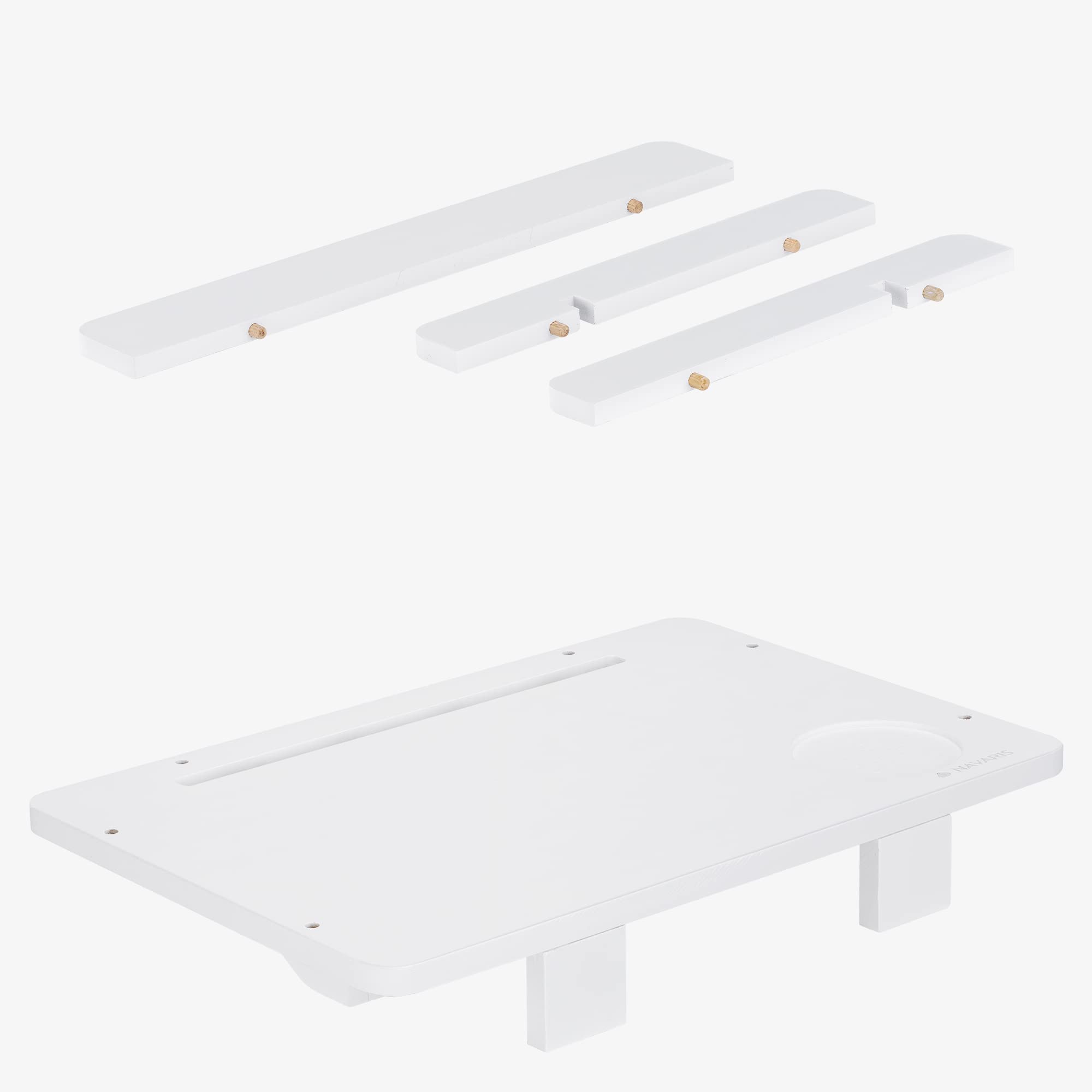 Navaris Table de Chevet Amovible - Tablette Étagère en Bambou 38 x 26 x 11 cm à Fixer à Lit Superposé Mezzanine - avec Fente pour Câbles
