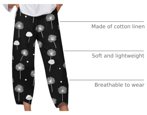 Image of DMOYALA Linen Pants for Women Summer Casual Wide Leg Capri Pants Loose Fit Palazzo Pants Cropped Beach Pants with Pockets