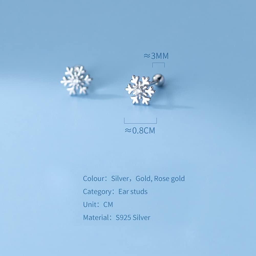 18g CZ Snowflake Flower Small Stud Earrings for Women Cartilage Tragus Helix S925 Sterling Silver Barbell Screw Back Hypoallergenic Piercing Fashion Cute Tiny Delicate Jewelry Gifts Bff Daughter Xmas 8mm - Image 4