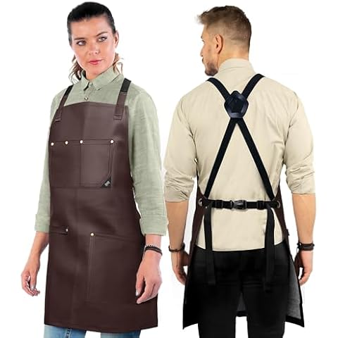 Under NY Sky Leather Apron - Cross-back Straps, Riveted, Vegan Leather - For Barbers, Hairstylist, Bartender, Barista Cover