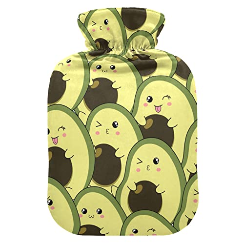 YOUJUNER Wärmflasche mit Nettes Avocado-Muster Bezug, Groß 1 Liter Heißwasserbeutel Heißwasserbeutel Bettflasche