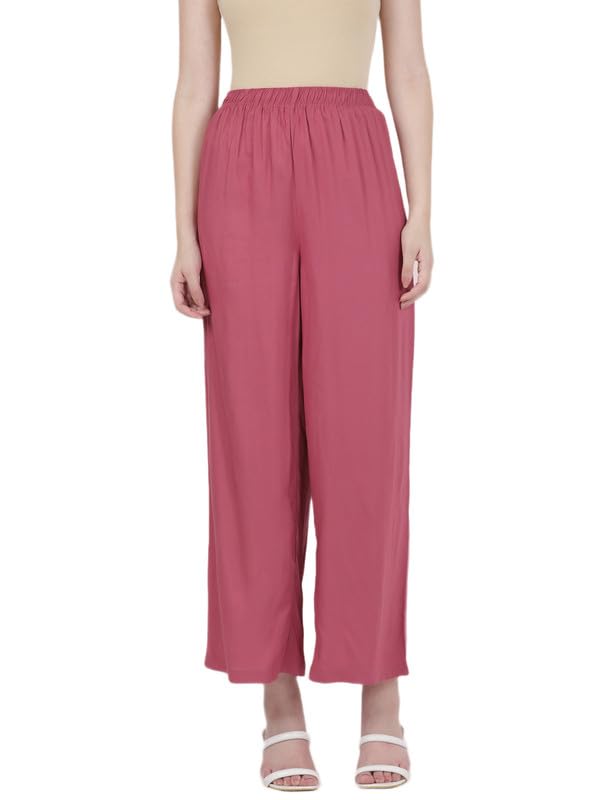 Image of GO COLORS Soft Viscose Basic Palazzo Full Length for Women| Breathable, Mid Rise, Relaxed Fit