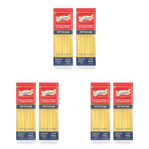 Image of Gustora Fettucine Pasta Combo Pack Of 6 I Durum Wheat Semolina I Rich In Protein & Fibre I Zero Cholesterol I Cooking Time 10 Min I Vegetarian Pasta - (500 Gm X 2)