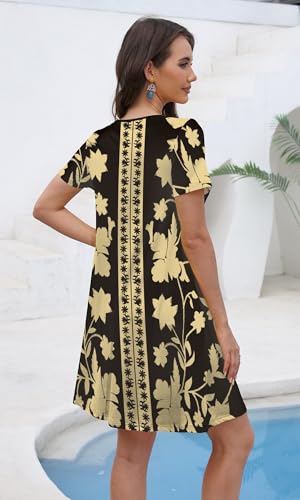 Image of COSSEN Women's Summer 2026 Casual Tshirt Dress Crew Neck Short Sleeve with Pockets Flowy Loose Swing A-Line Sundress