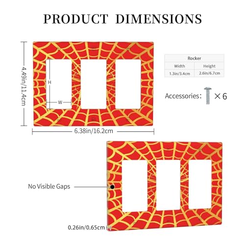 Decorative Outlet Covers Red Background with Golden Spiderweb Spider 3 Gang Outlet Cover Wall Plate Triple Rocker Light Switch Cover Plate Switch Plate Covers for Bedroom Decor
