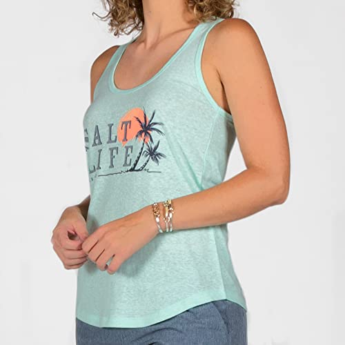 Salt Life Womens Leaning Palms Sleeveless Racerback Tank Top, Aqua Sea, X-Large US - Thumbnail 4