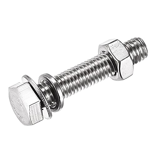 Image of uxcell M8 x 40mm Hex Head Screws Bolts, Nuts, Flat & Lock Washers Kits, 304 Stainless Steel Fully Thread Hexagon Bolts 4 Sets
