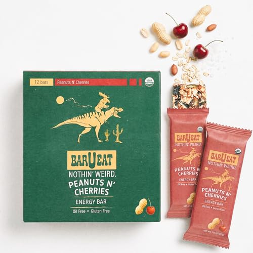 BAR-U-EAT Gluten-Free, Organic, Soft & Chewy Energy Bar. Real Food | Seed Oil Free | No Artificial Sugar | Compostable Packaging | Healthy Snacks (Peanuts N' Cherries 12 Pack)