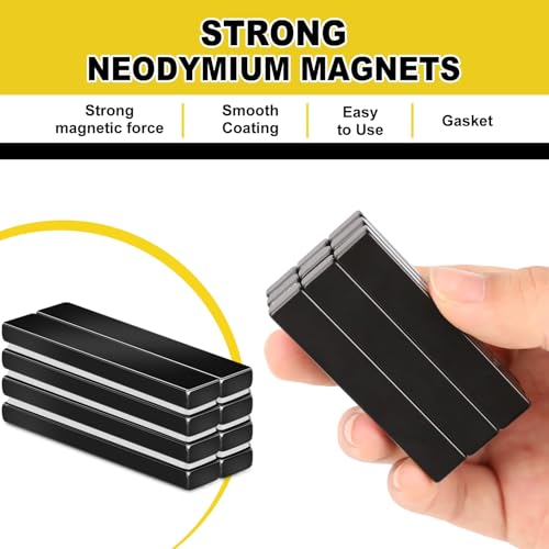 Image of MIKEDE Neodymium Bar Magnets with Adhesive Backing, 5 Pcs Heavy Duty Earth Strong Magnetsfor Whiteboard, Fridge, Tools, Cabinet Doors, Office, 2.36 x 0.39 x 0.20 in