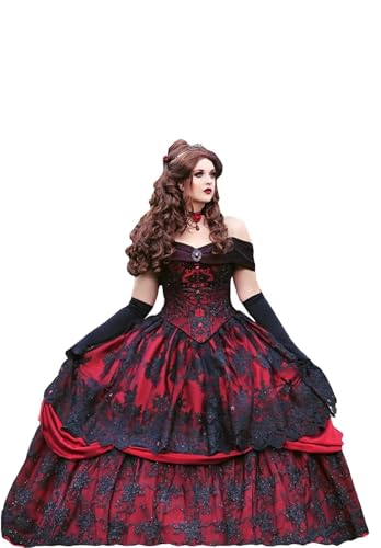 Gold and Red Lace Gothic Wedding Dresses Vintage Off The Shoulder Quinceanera Dress for Women 2025