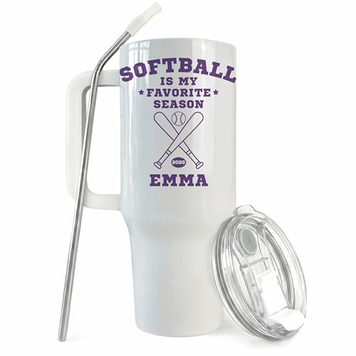 Personalized Softball Tumbler 40 oz with Handle - Violet