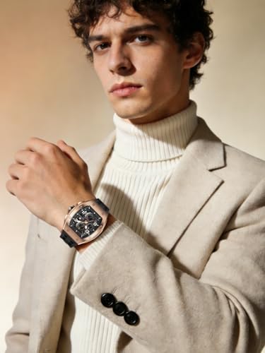 Image of TSAR BOMBA Mens Luxury Watch Watches for Men 50M Waterproof Japanese Quartz Movement Tonneau Stainless Steel Case Sapphire Glass with Chronograph Date Function Cool Unique Fashion Gift