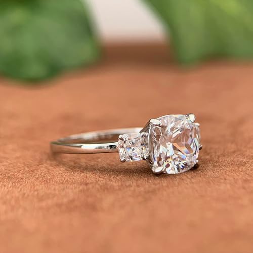 3 Carat Cushion Cut Moissanite Rings, 3 Stone Cushion Cut Moissanite Engagement Ring for Women4