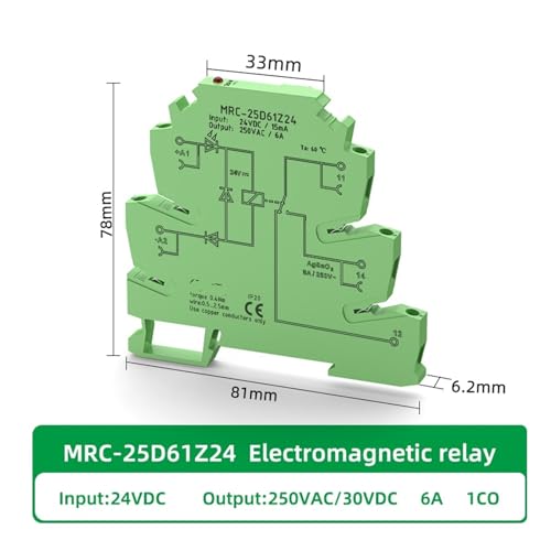 Bobina verde en módulo microPLC de 24V con relé de alta resistencia 6A y 250V 2