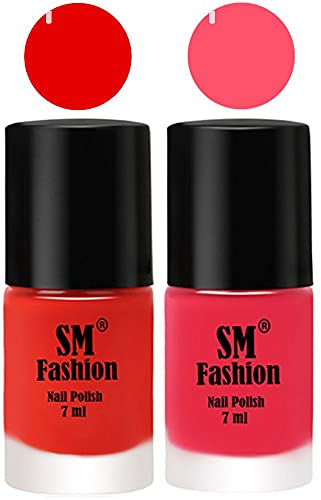 Image of Long Lasting Nail Polish | Nail Paint Combo 7 ml Each) - Set of 2 Fire Orange-Dark Pink