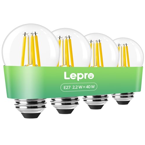 Lepro E27 Golf Ball Bulb, A-Rated Ultra-efficient LED Bulb, 2.2W = 40W, 470lm, Warm White 2700K, 50000H Lifespan, Edison Screw ES, Clear Filament, Non-dimmable, Pack of 4
