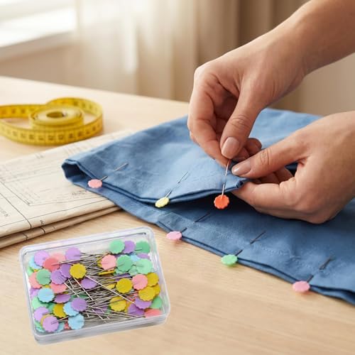Miniatura 6 de Alfileres Costura Con Cabeza Plana,100 Pcs Agujas Patchwork Colores Alfileres Finos Costura Para Acolchado Tejer Coser Manualidades Y Accesorios De Costura,Con Caja