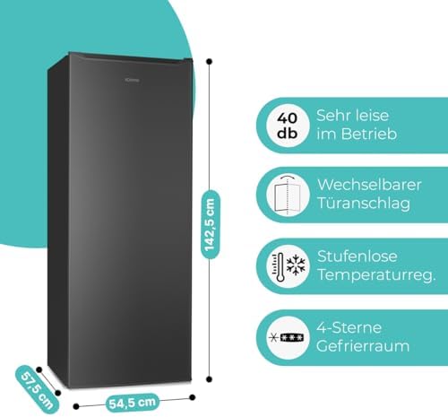Bild 5 - Bomann® Gefrierschrank 143cm I 4 Sterne-Gefrierfach I Temperaturbereich: ≤ -18°C I Tiefkühlschrank leise 40dB I wechselbarer Türanschlag I Gefrierschrank gross I 168L Freezer I GS 7364 schwarz-inox