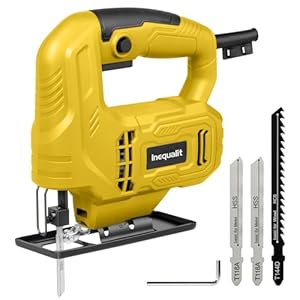 Inequalit Jigsaw 400W, Speed 3000 SPM, Adjustable Cutting Angle ±45°, Safety Lock, 3 Blades Included Wood/Metal/PVC