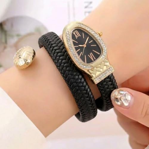 Image of Serpentine Snake Watch for Woman with Spiral Bracelet, Green Dial Watch for Woman with Quartz, Stylish Analog Waterproof Serpenti Watches Women