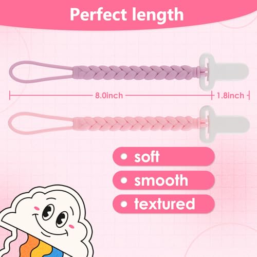 4-Pack Silicone Pacifier Clips with a Woven Rope Shape for Baby Boys and Girls - Flexible and Rust-Free Holders for Teething Relief and Baby Essentials, Safe for Newborns (Pink) - Thumbnail 5