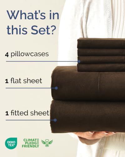 Image of King 6 Piece Bed Sheet Set - Breathable & Cooling Sheets - Chocolate Brown