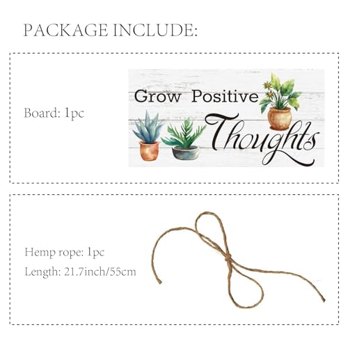 CREATCABIN Wood Sign Grow Positive Thoughts Wall Art Wood Plaque Hanging Sign Succulent Cactus Wall Decor Rustic Potting Walls Signs for Front Door Home Farmhouse Kitchen Housewarming 12x6Inch - Image 4