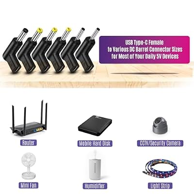 Kado USB Type-C to DC 6 Adapter Set, 90 Degree 5V Female USB-C to Male DC Barrel Connector 3.0x1.1mm 3.5x1.35mm 4.0x1.7mm 4.8x1.7mm 5.5x2.1mm 5.5x2.5mm, Charging Plug for Router, LED Light and Speaker