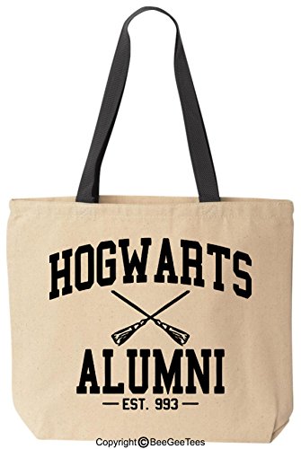 BeeGeeTees Wizard School Alumni Funny Magic School Canvas Tote Bag (Black Handle)