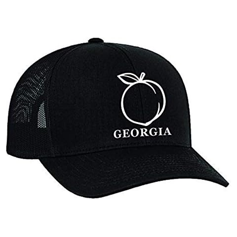 Heritage Pride Georgia Peach Embroidered Trucker Hat-Black,Black Mesh,White Embroidery Cover