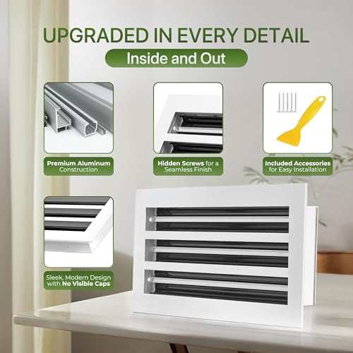 GREEN VENT Modern Air Vent Cover 10x10 (Duct Opening) - Decorative White Aluminum Linear Slot Diffuser for Wall, Ceiling, Floor Register - Quiet Operation HVAC Grille for Home with Adjustable Airflow by GREEN VENT - Used condition - Image 4