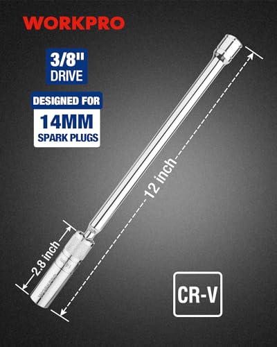 مقبس اشعال مغناطيسي 14 ملم من ووركبرو، اداة ازالة شمعات الاشعال الرفيعة ذات 12 نقطة دوارة عالمية 3/8 انش × 300 ملم، اداة سحب شمعات اشعال مرنة ممتدة لاصلاح السيارات