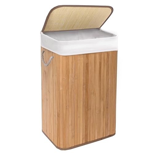 Bamboo Laundry Basket 72L Laundry Hamper with Removeable Washable Lining Easy Assemble Easy Folding Storage Bin 40x30x60 cm (Natural)