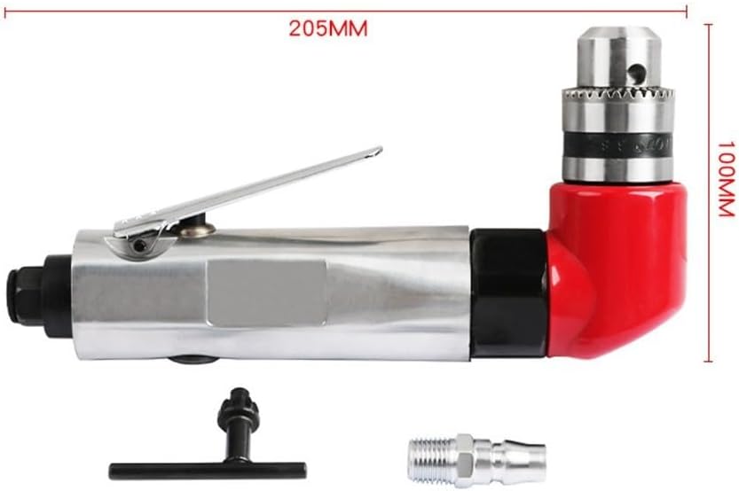 Lightweight Pneumatic Right Angle Drill with 1.5-10mm Chuck, 1800RPM at 90PSI for Drilling in Tight Spaces, Compatible with 1/4 Inch Air Inlet, Alloy Construction