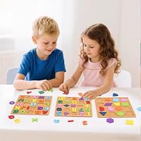 Wooden Puzzles for Kids Ages 3-5, 3 Pack ABC Number and Shape Learning Toys — image 3