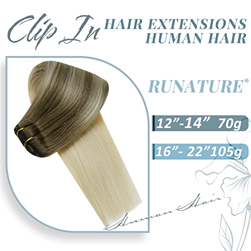 RUNATURE Blonde Ombre Clip in Hair Extensions Human Hair Remy Clip in Hair Extensions Real Human Hair Balayage Blonde Clip in Extensions Human Hair 16 Inch 120 Gram 7Pcs - Image 2