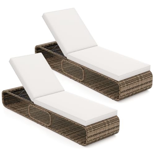 COSTWAY Chaise Longue Jardin Exterieur avec Coussin, Bain de Soleil Inclinable à 7 Positions, Charge 180 kg, Rotin PE, Rangement Inférieur, Transat pour...