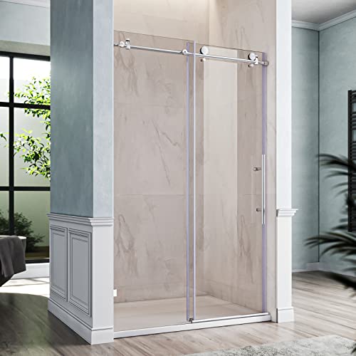 Sunny Frameless Sliding Glass Shower Door 48 In. W X 76 In. H Shower Enclosure In Chrome Finish With 3/8 In. Clear Tempered Glass Panel #TOP5