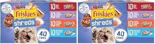 Image of Friskies Purina Wet Cat Food Variety Pack, Shreds with Beef, Turkey & Cheese Dinner, Chicken & Salmon Dinner, and with Ocean Whitefish and Tuna - 5.5 oz. Cans (Pack of 80)