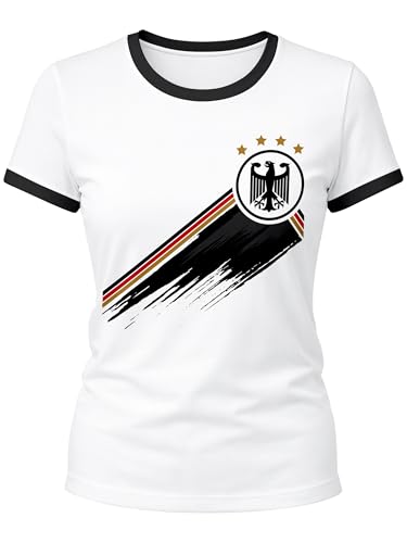 MoonWorks Damen T-Shirt Deutschland Fußball EM-Shirt 2026 WM Fanshirt Deutschlandshirt Adler Weiss-schwarz M
