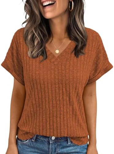 Cuptacc Oberteile Damen Elegant Kurzarm Tshirt V Ausschnitt Sommer Leicht | Casual,Luftige,Bequem,Basic,Mode,Locker,Geschwungener Saum,Umgeschlagene Dolman‑Ärmel,Büro,Reise