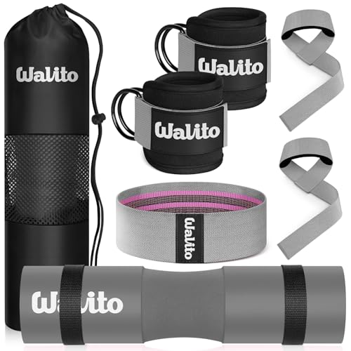 Image of WALITO 8Pcs Barbell Pad Set for Hip Thrust - Squat Pad,Gym Accessories for Women with Bar Bad,Bench Press, with Gym Ankle Straps,Resistance Bands for Working Out,Lifting Strap,Carry Bag