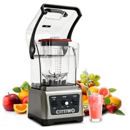 Cittiwo Commercial Blender Heavy Duty Restaurant with 64oz Jar, 2200W Professional-Grade Smoothie Blender, Ice Crush, Frozen Drinks, Quiet Shield, Self-Cleaning