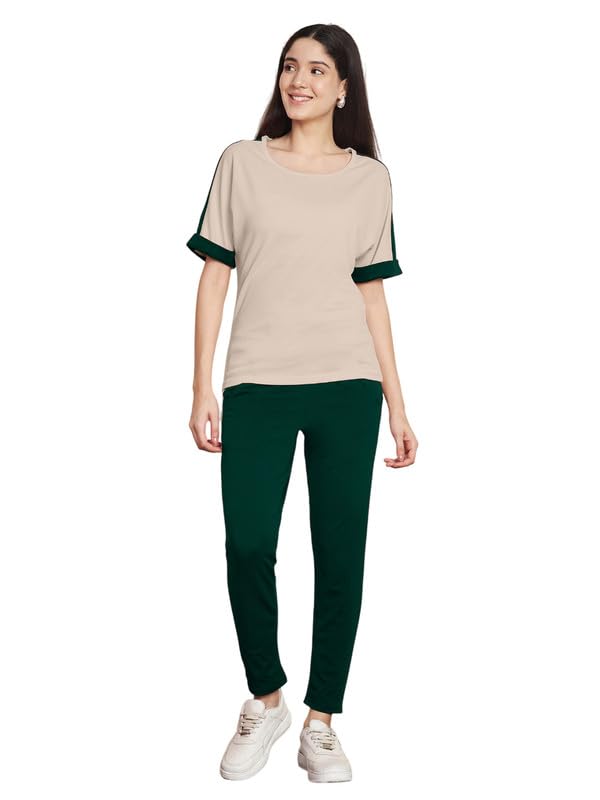 dtr fashion Beige Polyester Lycra Blend Black Color Shoulder Stripes Tracksuit | Co-ord Set For Women| Active Wear Suit Set For Women| Track Suit Set For Women (TSSET1087, S)-picture-41
