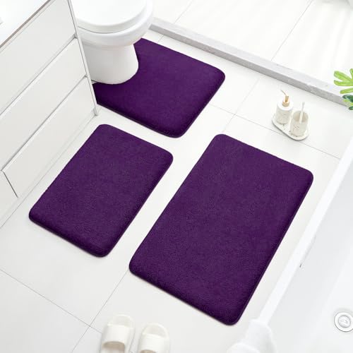 HOMEIDEAS Upgraded Bathroom Rugs Set 3 Piece, Extra Thick Absorbent Soft Memory Foam, Washable Toilet Bath Mat (Purple,17"x24"+20"x32"+U Shape 20"x24") by HOMEIDEAS - Used condition - Image 2