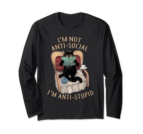 I'm Not Anti-Social I'm Anti-Stupid Cat Leer libro Manga Larga