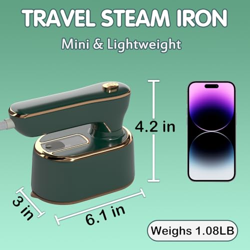 Image of Travel Steamer Iron for Clothes Mini - Portable Ironing Machine Travel Small Size Portable Steamer Travel College Dorm Home Essentials (Green)