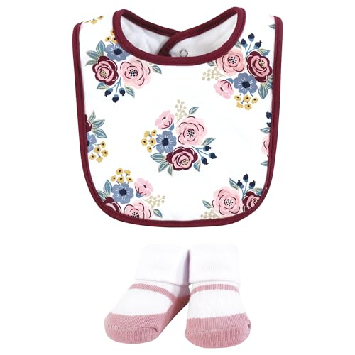 Image of Hudson Baby Infant Girl Cotton Bib and Sock Set, Girls World, One Size
