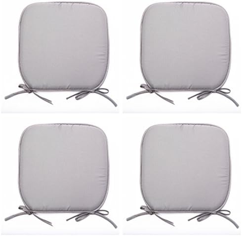 Set Of 4 Beautiful REMOVABLE Dining Garden Chair Cushion Seat Pads With Ties (Grey)