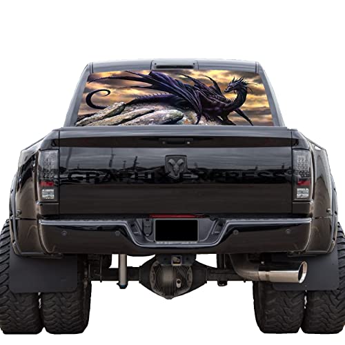 GRAPHIX EXPRESS Truck Back Window Graphics (P14 Dragon) Universal See Through Rear Window Vinyl Wrap - Full Window Decals for Trucks - Truck Window Decals